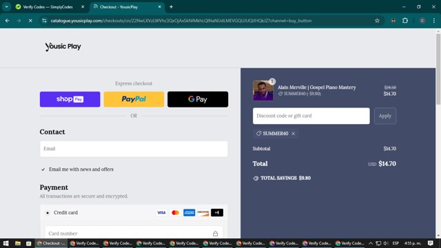 YousicPlay checkout page showing YousicPlay promo code box | Screenshot taken by SimplyCodes community member on Nov 12, 2024