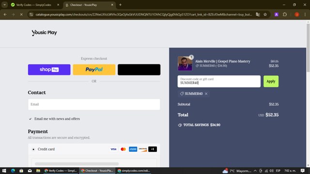 YousicPlay checkout page showing YousicPlay promo code box | Screenshot taken by SimplyCodes community member on Dec 11, 2024