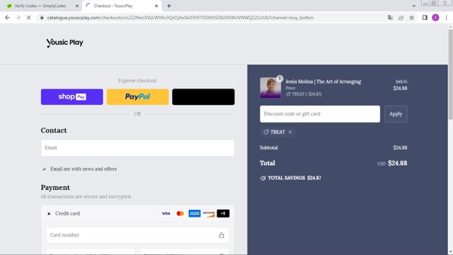 YousicPlay checkout page showing YousicPlay promo code box | Screenshot taken by SimplyCodes community member on Oct 29, 2024