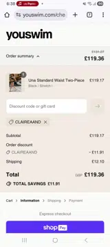claireaand coupon verification screenshot