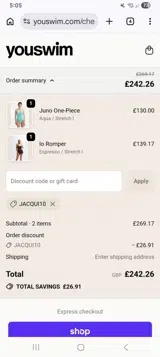 Jacqui10 coupon verification screenshot