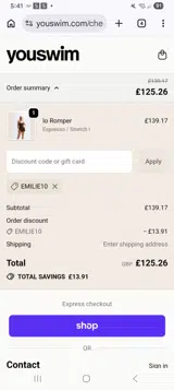 Emilie10 coupon verification screenshot