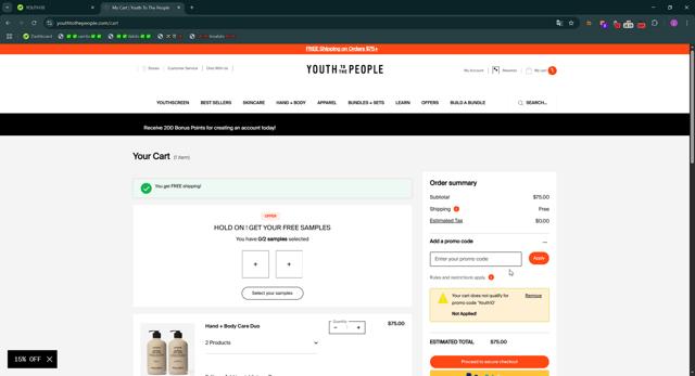 Youth To The People checkout page showing Youth To The People promo code box | Screenshot taken by SimplyCodes community member on Jul 4, 2025