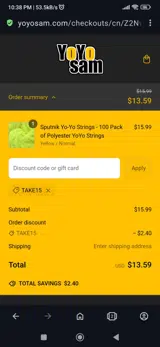 Take15 coupon verification screenshot
