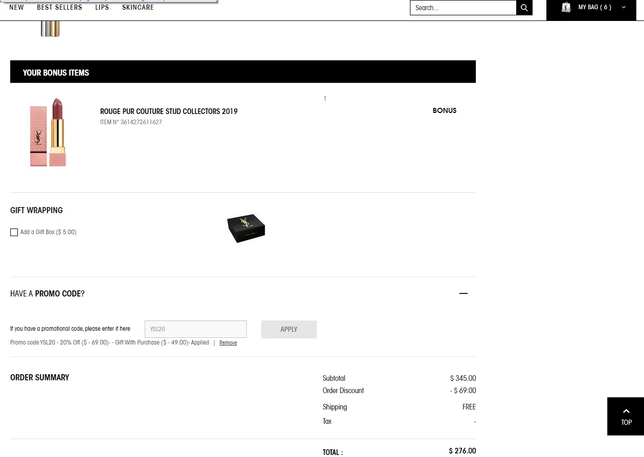 Saint Laurent checkout page showing Saint Laurent promo code box | Screenshot taken by SimplyCodes community member on Aug 5, 2020