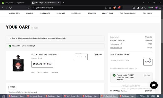 YSL Beauty checkout page showing YSL Beauty promo code box | Screenshot taken by SimplyCodes community member on Nov 23, 2024