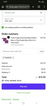 NASH20 coupon verification screenshot
