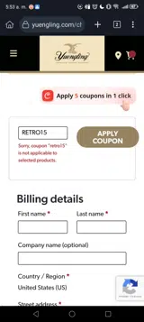 RETRO15 coupon verification screenshot