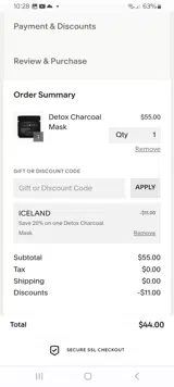 ICELAND coupon verification screenshot