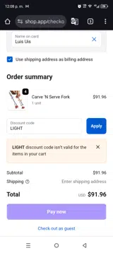 LIGHT coupon verification screenshot