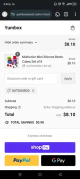 OUTDOOR20 coupon verification screenshot
