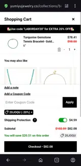 20JOQU coupon verification screenshot