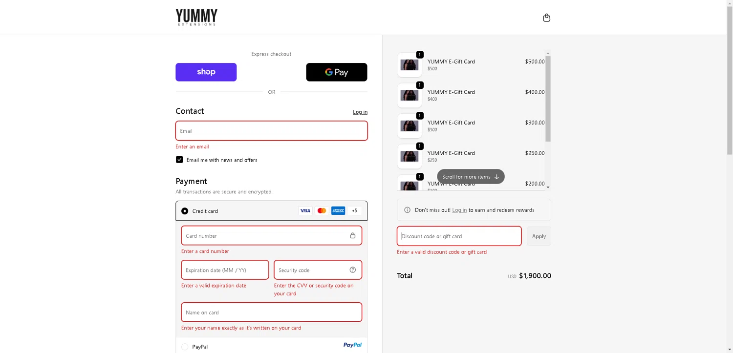 Yummy Hair Extensions discount code screenshot showing code TAPEINS25 applied at Yummy Hair Extensions checkout page. Uploaded by SimplyCodes community member PromoElite4745 on Oct 22, 2025