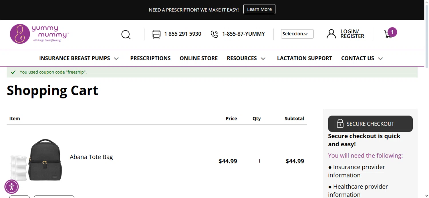 Yummy Mummy discount code screenshot showing code freeship applied at Yummy Mummy checkout page. Uploaded by SimplyCodes community member Nubelinda on Jun 30, 2025