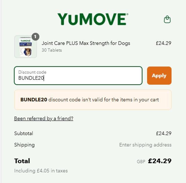 YuMOVE UK checkout page showing YuMOVE UK promo code box | Screenshot taken by SimplyCodes community member on Apr 13, 2025