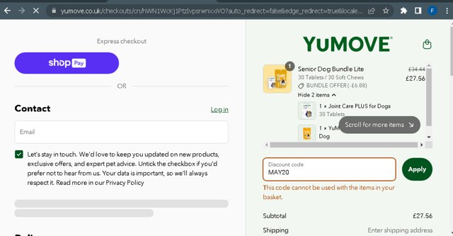 YuMOVE UK checkout page showing YuMOVE UK promo code box | Screenshot taken by SimplyCodes community member on Aug 7, 2025