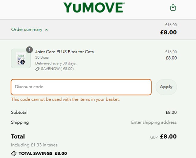 YuMOVE UK checkout page showing YuMOVE UK promo code box | Screenshot taken by SimplyCodes community member on Jul 25, 2025