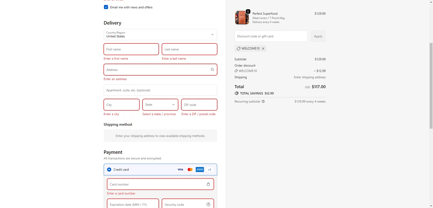Yumwoof discount code screenshot showing code WELCOME10 applied at Yumwoof checkout page. Uploaded by SimplyCodes community member SwiftCurator4059 on Nov 20, 2025