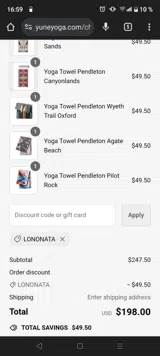 LONONATA coupon verification screenshot
