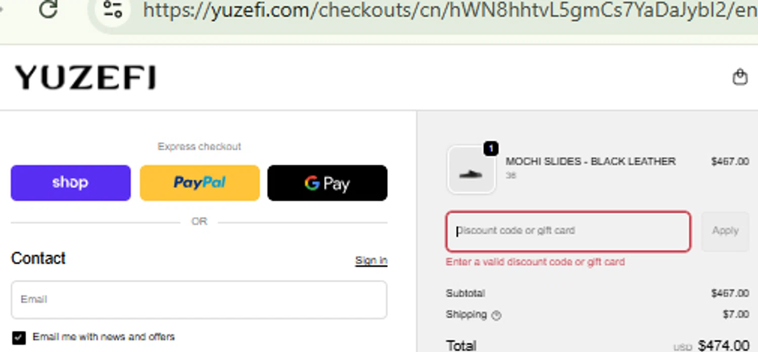 Yuzefi promo code screenshot showing code YUZ25OFF applied at Yuzefi checkout page. Uploaded by SimplyCodes community member RewardFinder4836 on Feb 12, 2026