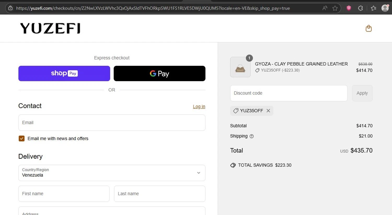 Yuzefi promo code screenshot showing code YUZ35OFF applied at Yuzefi checkout page. Uploaded by SimplyCodes community member HonestVzla on Jun 19, 2025