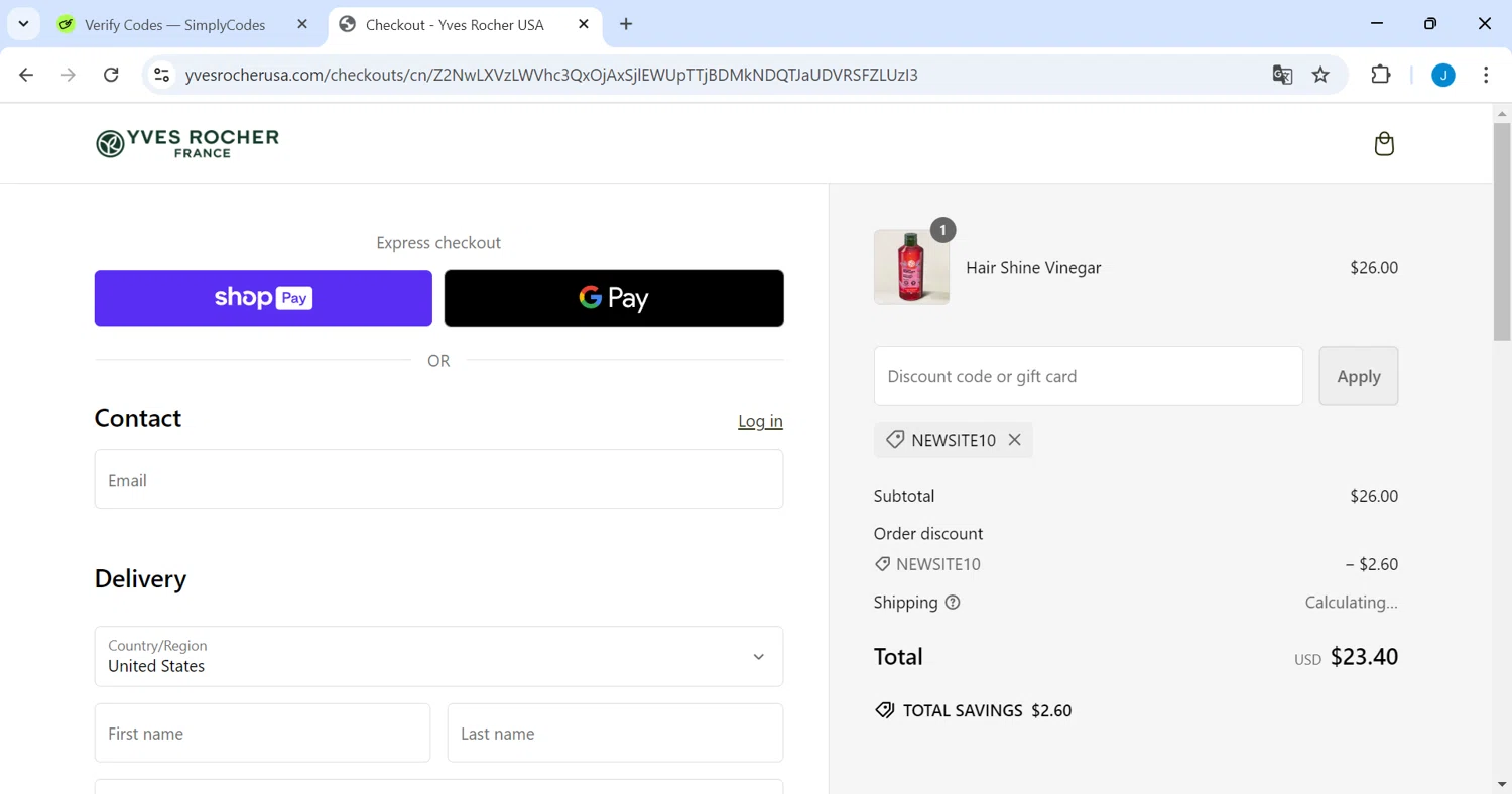 where to use Yves Rocher promo code box