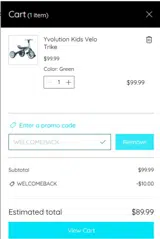 WELCOMEBACK coupon verification screenshot