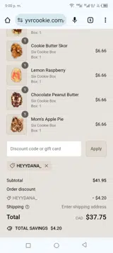 YVR Cookie coupon verification screenshot