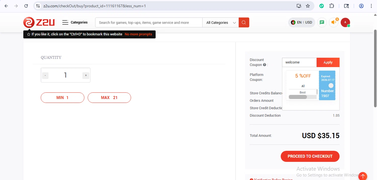 Z2U checkout page showing Z2U discount code box | Screenshot taken by SimplyCodes community member on Dec 3, 2025