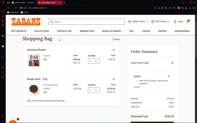 Zabar's checkout page showing Zabar's promo code box | Screenshot taken by SimplyCodes community member on Jul 18, 2025