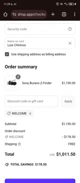 Welcome coupon verification screenshot
