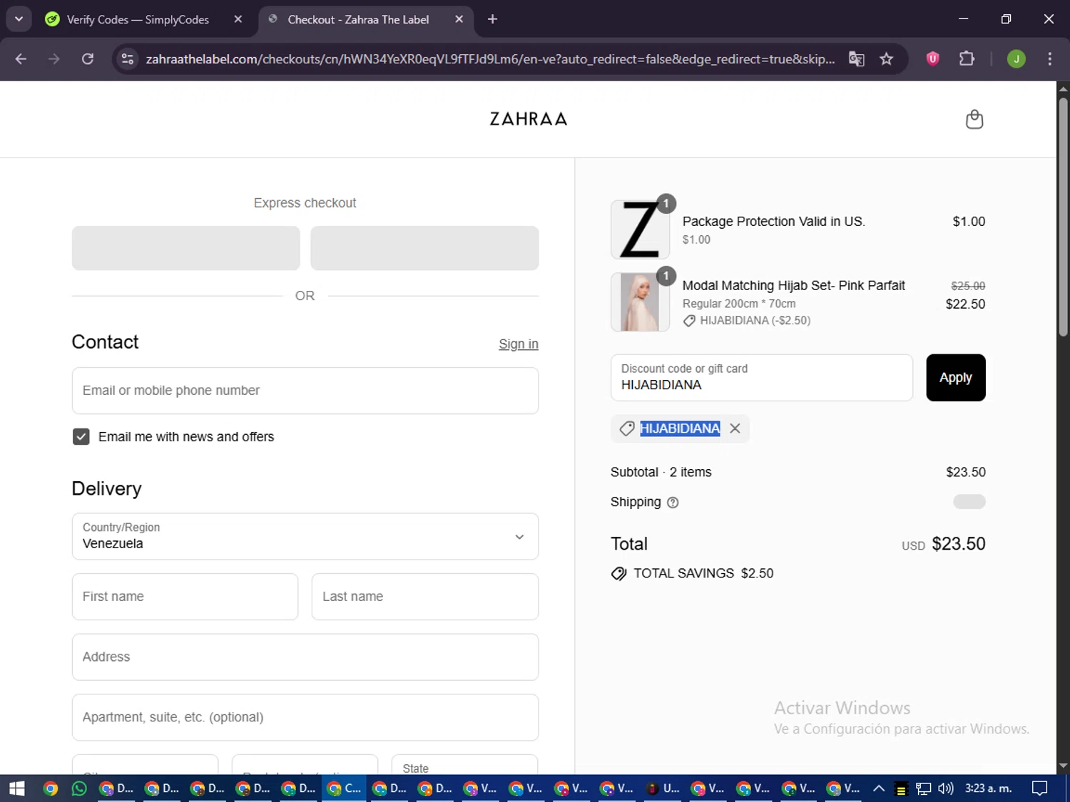 Zahraa The Label discount code screenshot showing code HIJABIDIANA applied at Zahraa The Label checkout page. Uploaded by SimplyCodes community member LilBaby on Sep 17, 2025