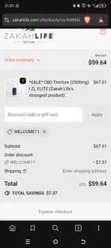 WELCOME11 coupon verification screenshot