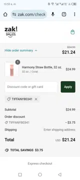 TIFFANY80341 coupon verification screenshot