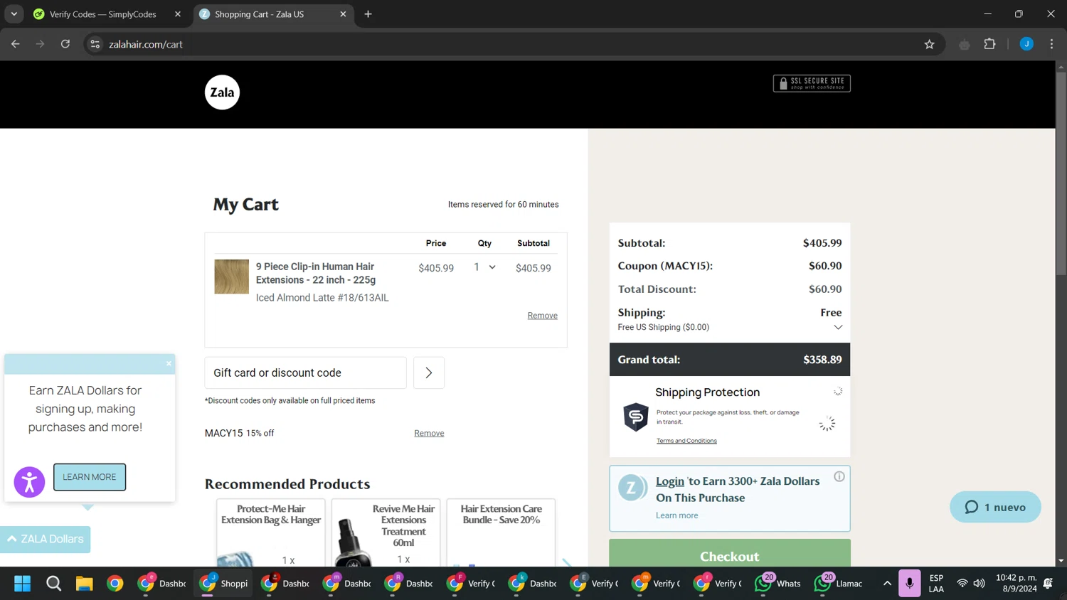 where to use ZALA Hair Extensions promo code box