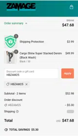 Zamage coupon verification screenshot