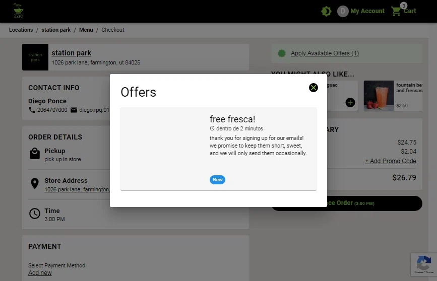 Zao Asian Cafe checkout page showing Zao Asian Cafe promo code box | Screenshot taken by SimplyCodes community member on Jun 25, 2022