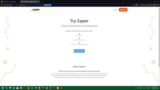 Zapier checkout page showing Zapier promo code box | Screenshot taken by SimplyCodes community member on Apr 27, 2024
