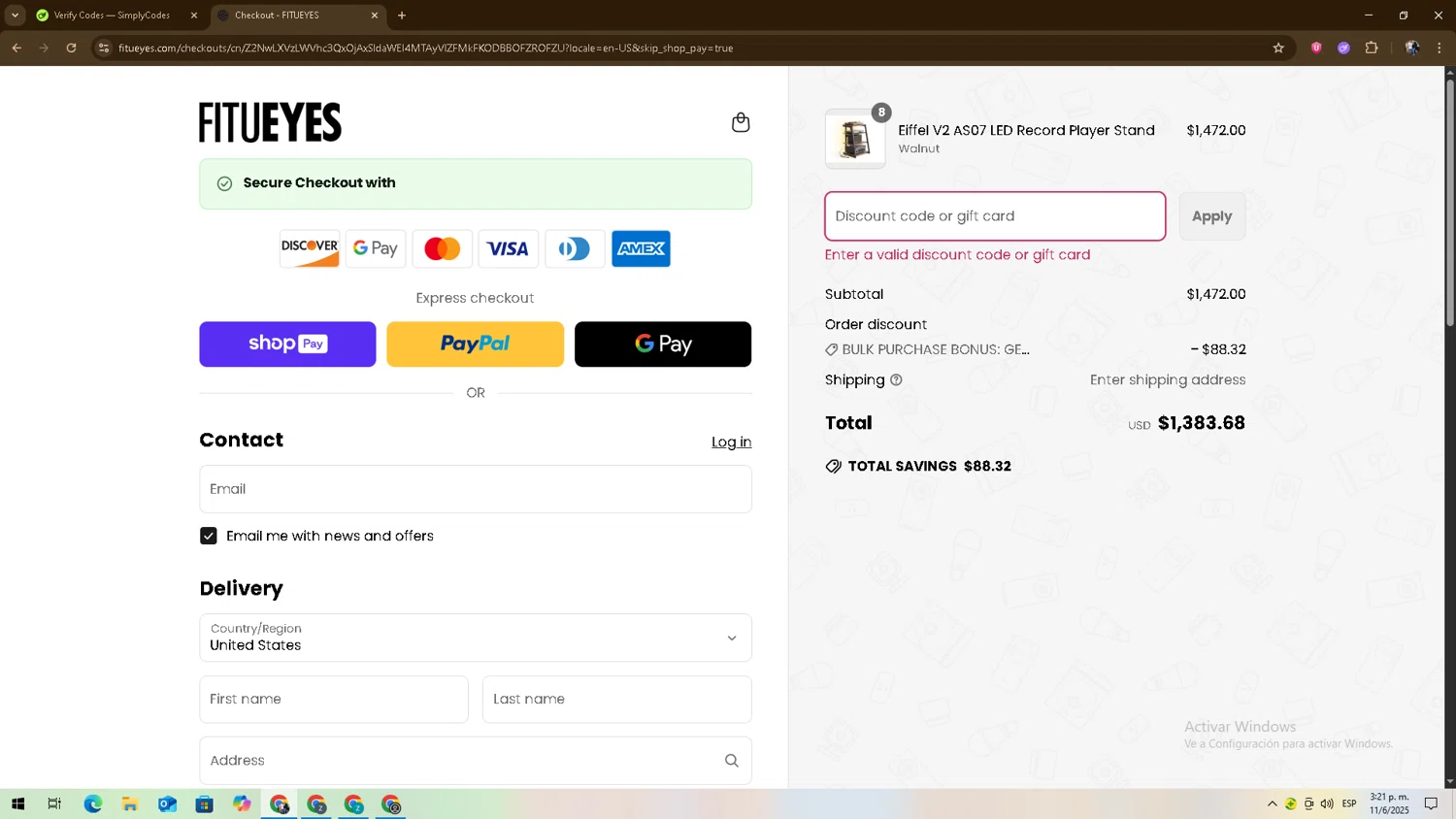 Zappos promo code screenshot showing code PMGFYLB5J5XVWJA6 applied at Zappos checkout page. Uploaded by SimplyCodes community member zxxx27 on Jun 28, 2025