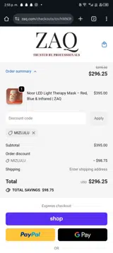 MIZLULU coupon verification screenshot