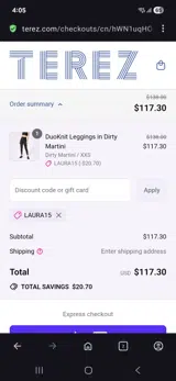 Laura15 coupon verification screenshot