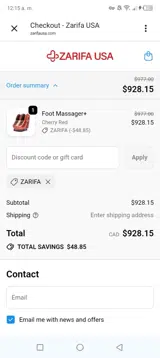 Zarifa USA coupon verification screenshot