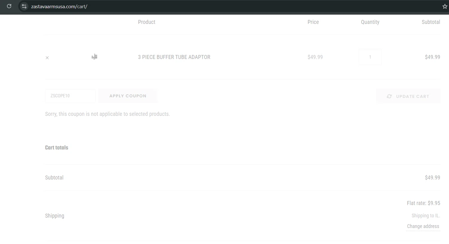 Zastava Arms USA promo code screenshot showing code ZSCOPE10 applied at Zastava Arms USA checkout page. Uploaded by SimplyCodes community member Draken on Apr 13, 2025