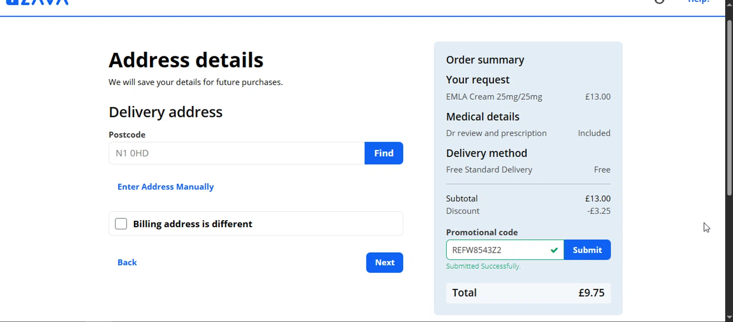 Zava discount code screenshot showing code REFW8543Z2 applied at Zava checkout page. Uploaded by SimplyCodes community member Enmanuel99 on Aug 28, 2025