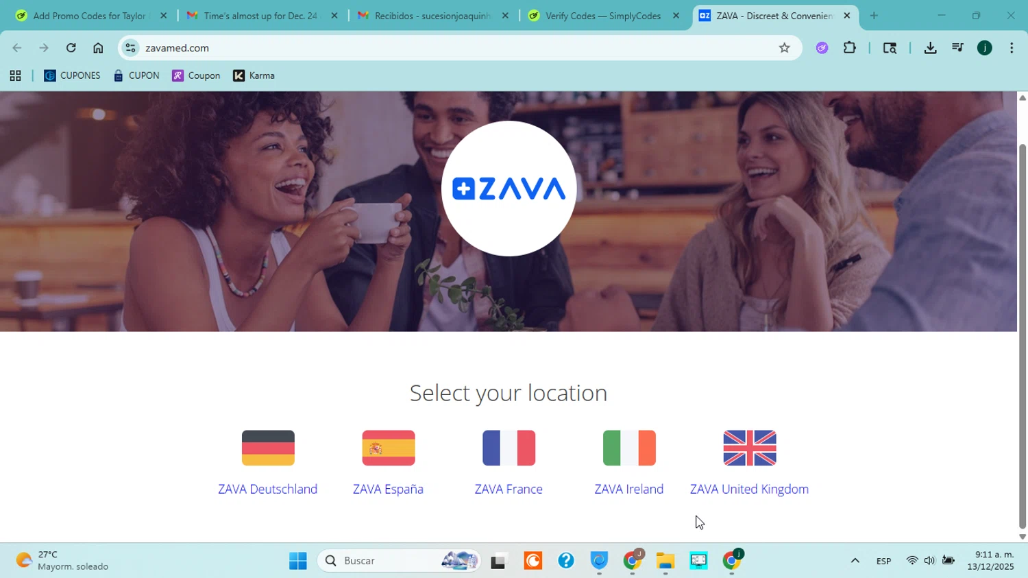 Zava discount code screenshot showing code REF5G29JU6 applied at Zava checkout page. Uploaded by SimplyCodes community member jorgejavierherrera on Dec 13, 2025