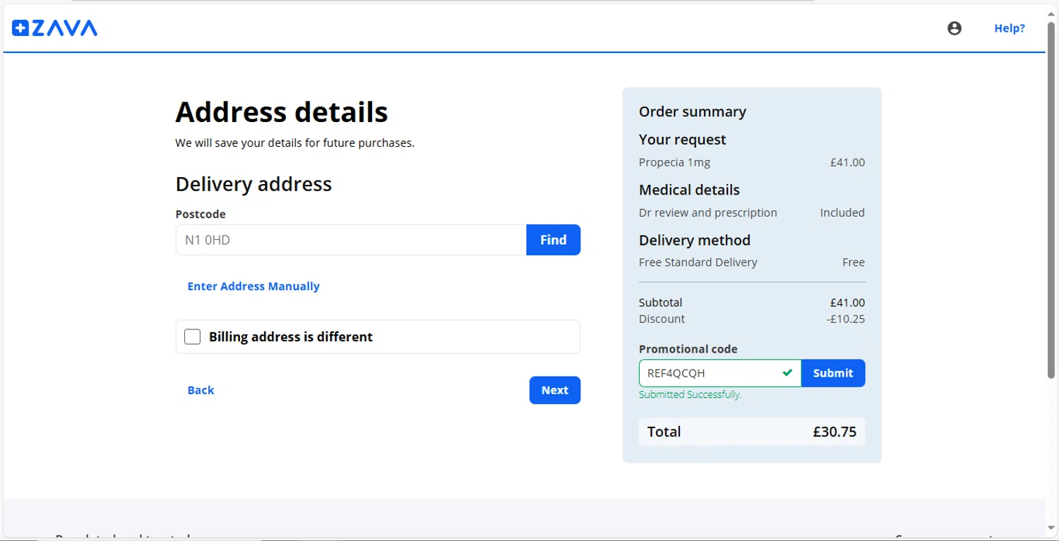 Zava discount code screenshot showing code REF4QCQH applied at Zava checkout page. Uploaded by SimplyCodes community member MagnificentVirtuoso8433 on Aug 23, 2025