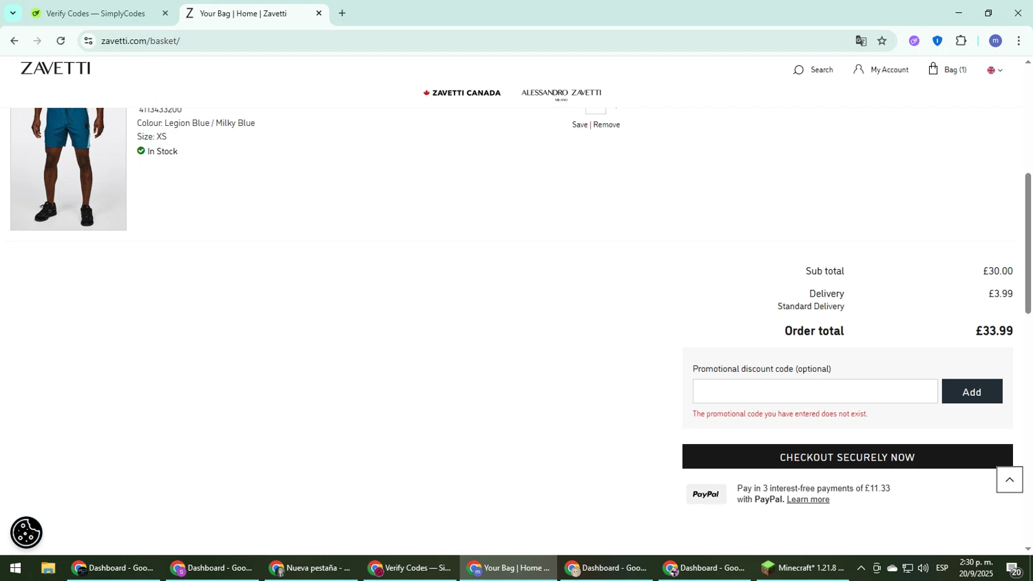 Zavetti discount code screenshot showing code BH20 applied at Zavetti checkout page. Uploaded by SimplyCodes community member QuestDefender2661 on Sep 20, 2025