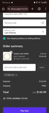DOLL10 coupon verification screenshot