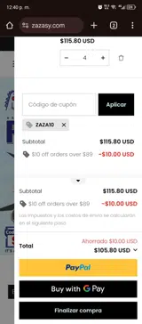 Zaza10 coupon verification screenshot