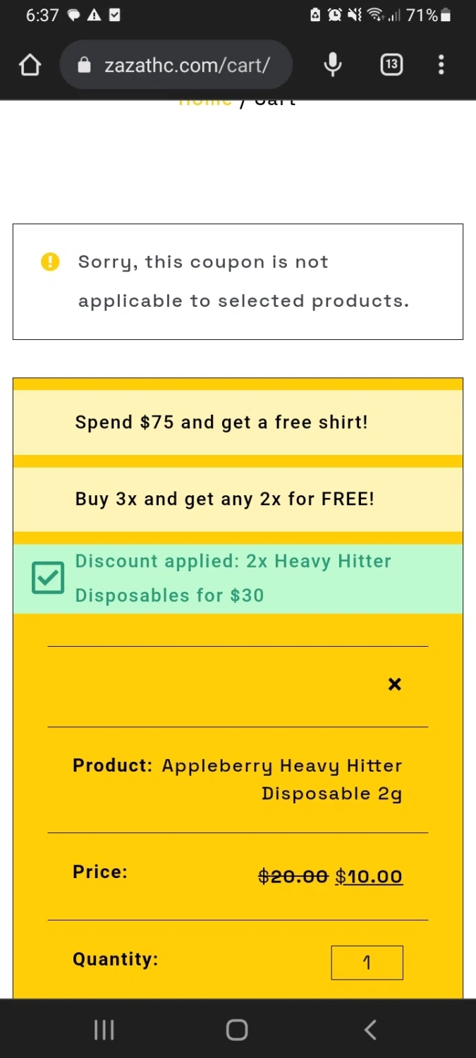 Zaza THC checkout page showing Zaza THC promo code box | Screenshot taken by SimplyCodes community member on Aug 30, 2023